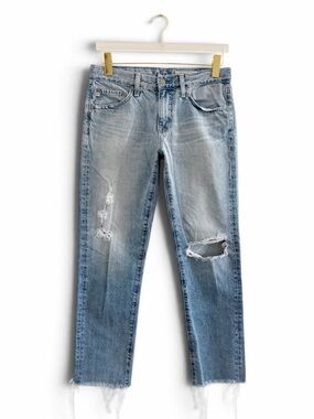 AG Ex-Boyfriend Slouch Slim Jeans Light Wash Distressed Raw Hem Size 27